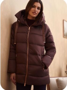 Laura Shiny Burgundy Quilted Puffer Coat with Big Hood